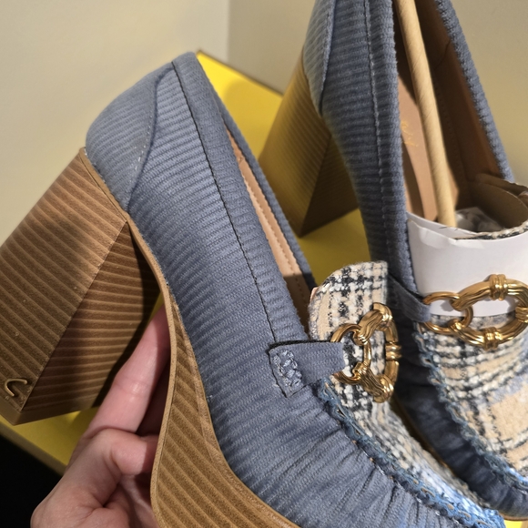 Circus by Sam Edelman Corduroy Blue and Brown Heeled Loafers - Picture 4 of 10